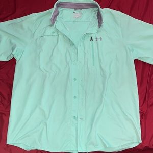 Under Armour Heat gear Large mint green collared button down